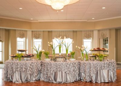 Mahoney Room Food Tables with Lily Floral Decor