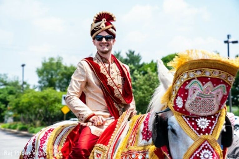 Groom on a horse for an Indian wedding.